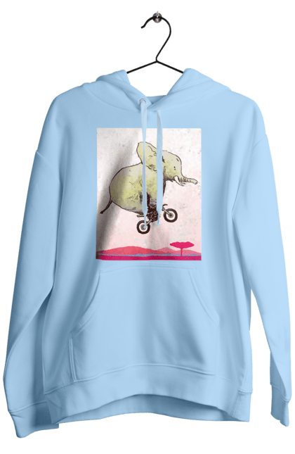 Чоловіче худі з принтом "Слон На Мотоциклі". Мотоцикл, політ, слон. 2070702