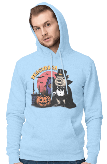 Men's hoodie with prints Capybara Halloween. Animal, capybara, ghost, halloween, holiday, moon, pumpkin, rodent, vampire. 2070702