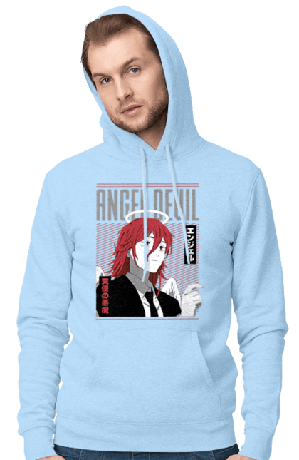 Мужское худи с принтом Человек Бензопила Дьявол ангел. Angel devil, anime, chainsaw man, manga, аниме, дьявол-ангел, манга, человек-бензопила. 2070702