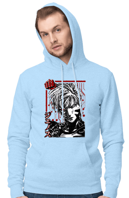 Men's hoodie with prints One Punch Man Genos. Anime, comedy, cyborg, demon, demon cyborg, genos, manga, one punch man, parody, superheroes. 2070702