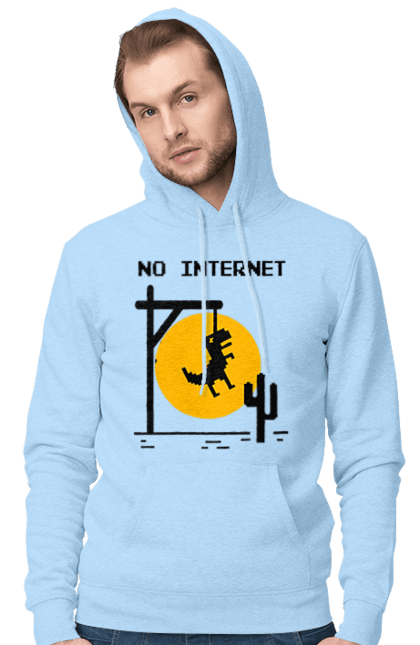 Men`s hoodie with prints No internet. Dinosaur hanged himself, funny, humor, joke, meme, no internet, without internet. 2070702