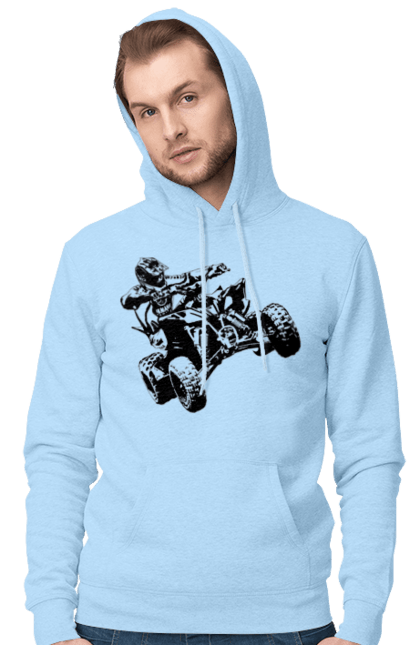 Men`s hoodie with prints Man On Atv Black. Atv, extreme, race. 2070702