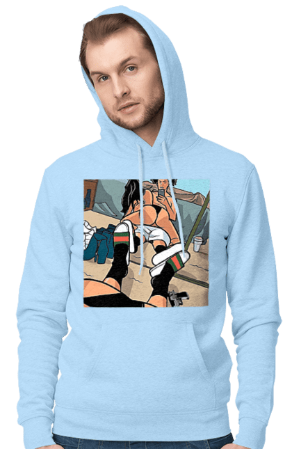 Чоловіче худі з принтом "Голе Селфі У Дзеркалі". Жопа, зверху, селфі. 2070702