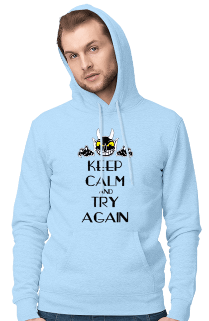 Men's hoodie with prints Keep calm and try again. Calmness, demon, heck, keep calm, satan, stay calm, try again. 2070702