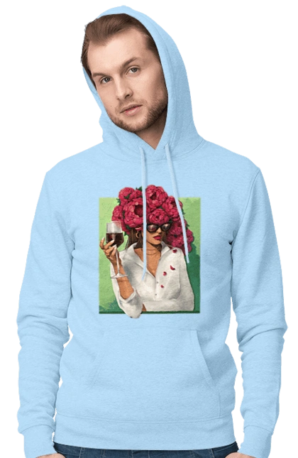 Girl with peonies and a glass