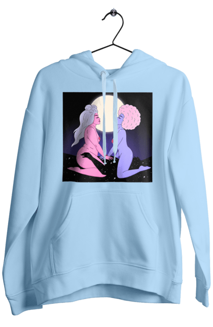 Чоловіче худі з принтом "Дві Інопланетянки І Місяць". Дівчата, зверху, інопланетянки. 2070702