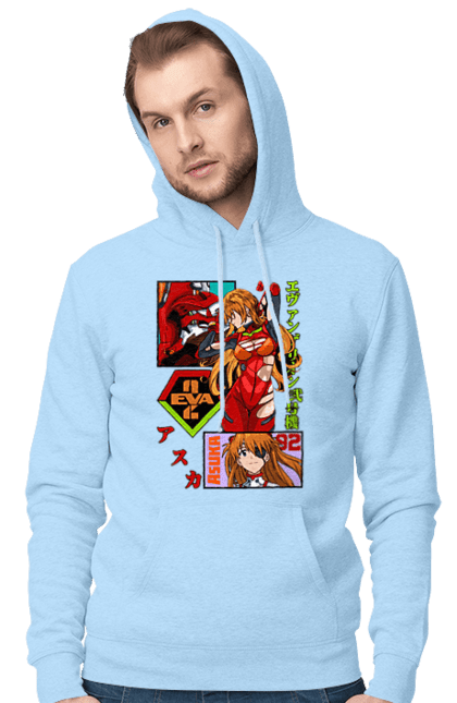 Men's hoodie with prints Evangelion Asuka. Anime, asuka, asuka langley sorry, eva 02, evangelion, eve, kaoru, manga, ray, shinji. 2070702