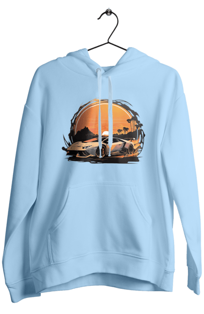 Men`s hoodie with prints Lamborghini at sunset. Car, cars, lamba, lamborghini, lamborghini at sunset. 2070702