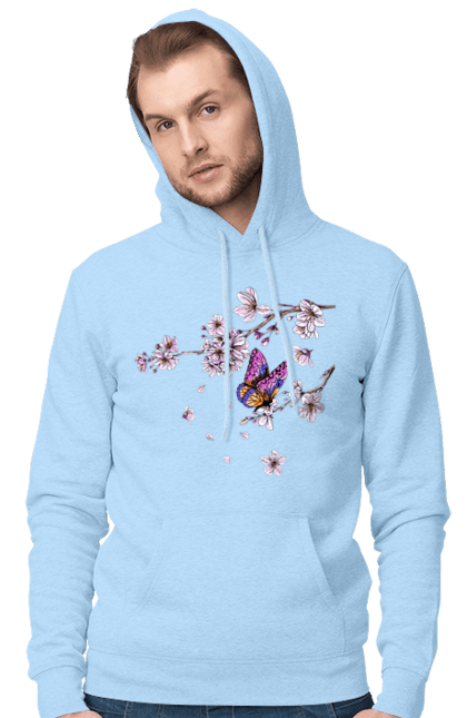 Чоловіче худі з принтом "Метелик І Сакура". Весна, дерево, метелик, сакура. 2070702