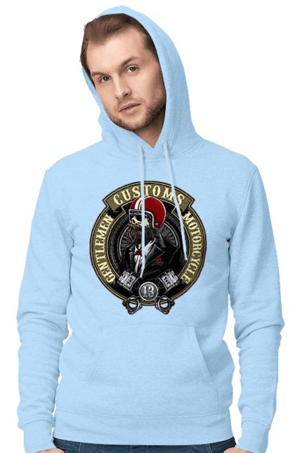 Чоловіче худі з принтом "джентльменський мотоцикл". Джентельмен, джентльмен, мотоцикл, череп, шолом. 2070702