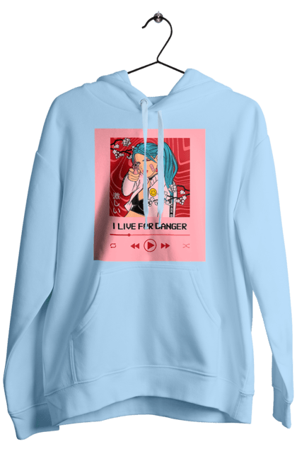 Men`s hoodie with prints I Live For Danger. Anime, music, pistol, turntable. 2070702