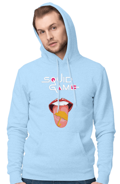 Men`s hoodie with prints Squid Game. Dalgona, netflix, squid game, sugar honeycombs, tv series. 2070702