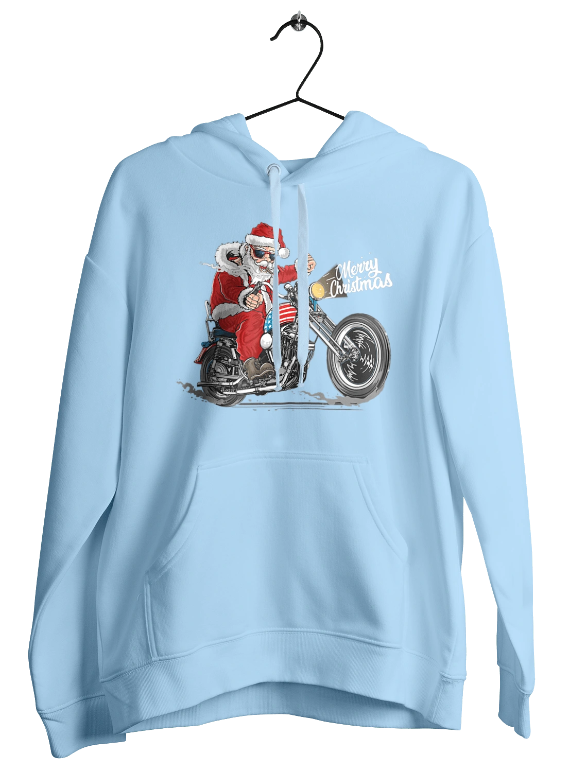 Санта в окулярах на мотоциклі