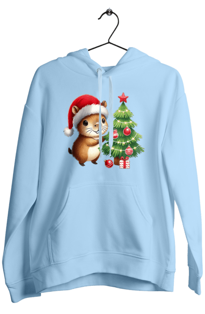 Men's hoodie with prints Christmas Capybara with a Tree. Animal, capybara, christmas, christmas capybara, christmas tree, gift, holiday, new year, new year`s gift, santa. 2070702