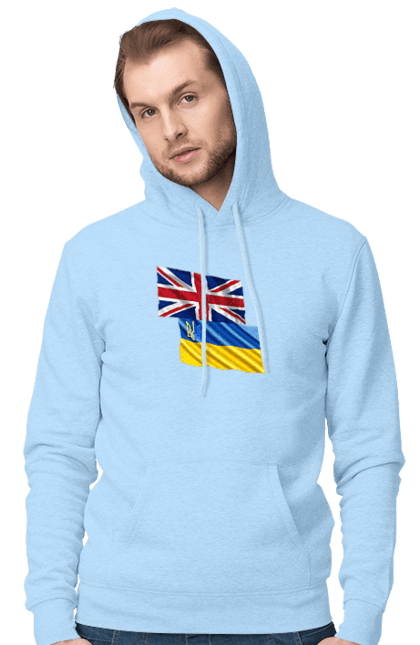 Мужское худи с принтом Флаг Соединенного Королевства, Флаг Украины, Поддержка Украины. Британия, великобритания, война, киев, киев украина, поддержка украины, украина, флаг, флаг соединенного королевства, флаг украины. 2070702