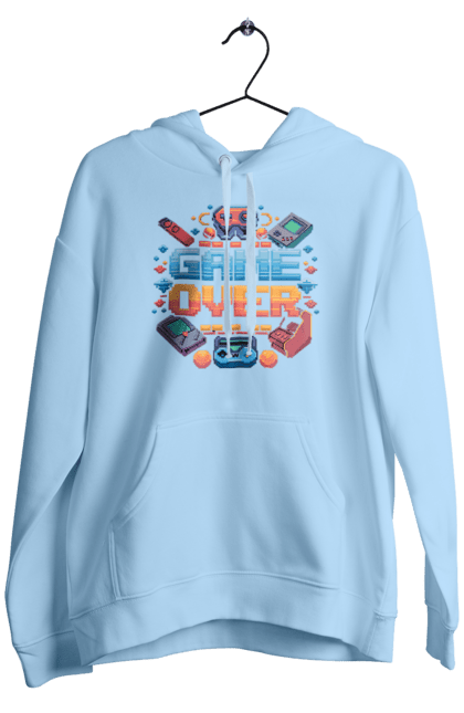 Men`s hoodie with prints Game Over. 90s, for gamers, game, gamer, pixel, pixel art, video game. 2070702