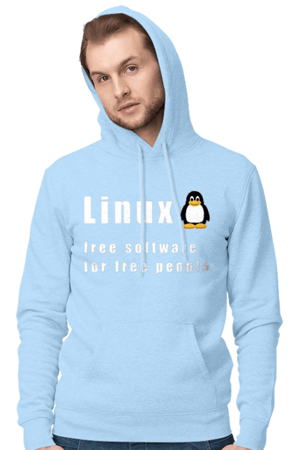 Чоловіче худі з принтом "Linux Вільний Для Вільних". Linux, адміністратор, айті, айтішник, безкоштовна, безкоштовно, білий, вільна, доступність, незалежність, операційна система, ос, пінгвін, програміст, програмне забезпечення, свобода, сервер, сисадмін, система, системний адміністратор, софт, текст. 2070702