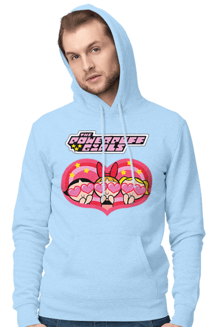 Men's hoodie with prints Powerpuff Girls. Animated series, blossom, bubbles, buttercup, cartoon network, cool girls, heart, powerpuff girls. 2070702