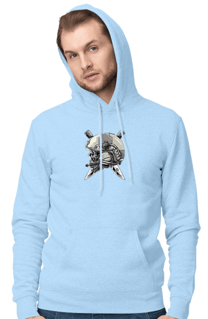 Men`s hoodie with prints Pilot`s skull. Defender, helmet, military, pilot, skull, than. 2070702