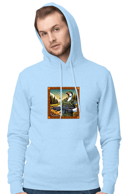 Чоловіче худі з принтом "Гусячий десант". Біологічна зброя, бойові гуси, військовий гусак, гусячий десант, зброєні сили, прапор, символіка, україна. 2070702