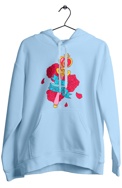 Men's hoodie with prints Be Magical. Anime, charm, flowers, magic, rose flower, sailor moon, tv series, wand. 2070702