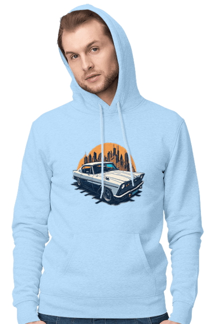Чоловіче худі з принтом "Вінтажне зображення авто". Автомобіль, вінтажне зображення, місто. 2070702