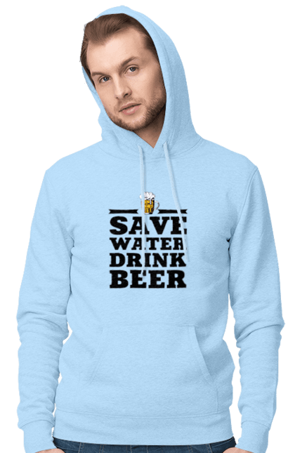 Чоловіче худі з принтом "Бережи воду, пий пиво (чорна)". 18+, алкоголь, бар, гумор, любителям писа, меми, пиво, приколи, текст, чоловікам. 2070702