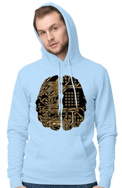 Чоловіче худі з принтом "Мозок Айті". Айті, айтішник, гик, знання, золотий, золото, інженер, кібер, кібернетика, кіборг, код, комп, кристал, мікросхема, мозок, програміст, професіонал, професія, розробник, розум, чіп. 2070702