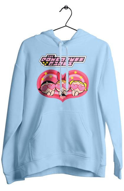 Men's hoodie with prints Powerpuff Girls. Animated series, blossom, bubbles, buttercup, cartoon network, cool girls, heart, powerpuff girls. 2070702