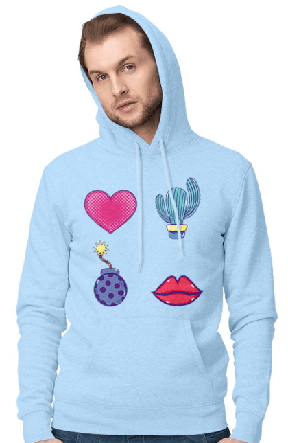 Чоловіче худі з принтом "Серце, Кактус, Бомба, Губи". Бомба, губи, кактус, серце. 2070702