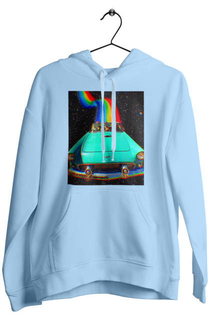 Чоловіче худі з принтом "Картина, машина у космосі". Веселка, картина, космос, машина, подорожі, поїздка, прикол, ретро. 2070702