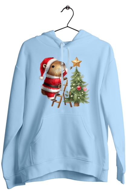 Men's hoodie with prints Christmas Capybara with a Tree. Animal, capybara, christmas, christmas capybara, christmas tree, gift, holiday, new year, new year`s gift, santa. 2070702