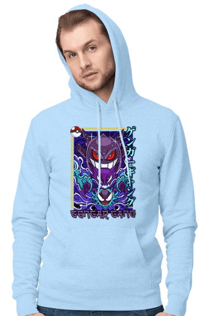 Men's hoodie with prints Pokemon Gengar. Anime, fushigibana, games, gengar, nintendo, pokemon, pokemon go. 2070702