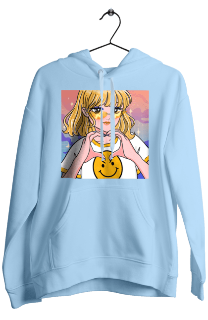 Men`s hoodie with prints Yellow Girl. Anime, girl, smiley. 2070702