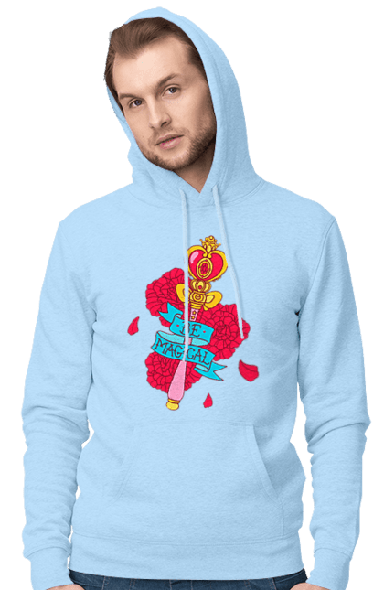 Men's hoodie with prints Be Magical. Anime, charm, flowers, magic, rose flower, sailor moon, tv series, wand. 2070702