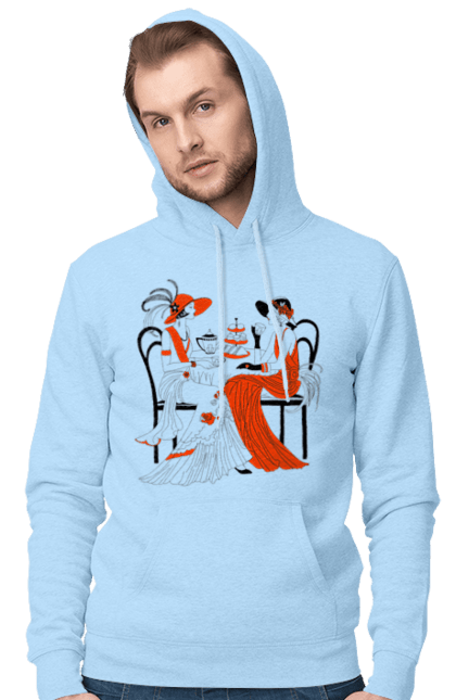 Men`s hoodie with prints Ladies In Red. Get-togethers, ladies, tea drinking. 2070702