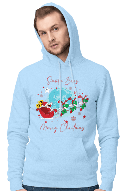 Men`s hoodie with prints Super Mario Bros: Merry Christmas. Character, christmas, game, mario, mario bros, merry christmas, nintendo, santa claus, super mario bros. 2070702
