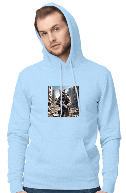 Чоловіче худі з принтом "Кіт десантник". Бронежилет, війна, військовий, гвинтівка, захисник, камуфляж, кіт, рушниця. 2070702