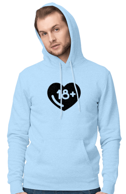 Men`s hoodie with prints 18+. 18+, black, heart, prohibition, sex. 2070702