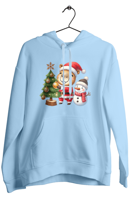 Men's hoodie with prints Christmas Capybara with a Tree. Animal, capybara, christmas, christmas capybara, christmas tree, gift, holiday, new year, new year`s gift, santa. 2070702