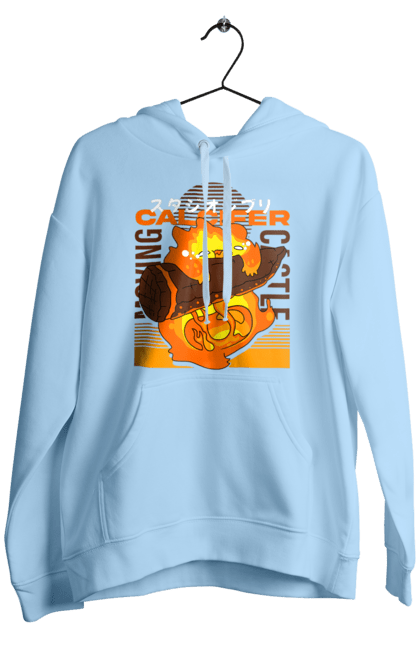 Men's hoodie with prints Howl's Moving Castle Calcifer. Calcifer, demon, fire, heart, moving castle. 2070702