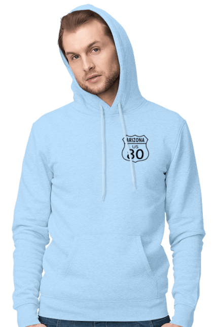 Men`s hoodie with prints Route 80. Bike, biker, biker club, bikers club, brother, brutal, dude, hot asphalt, hot horse, hot rod, motorcycle, motorcyclist, real man, road 50, road 66, road 80, roads of america, roads of ukraine, roads we choose, speed, take, thirst for speed. 2070702