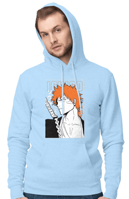 Men's hoodie with prints Bleach Ichigo Kurosaki. Anime, bleach, ichigo, ichigo kurosaki, manga. 2070702