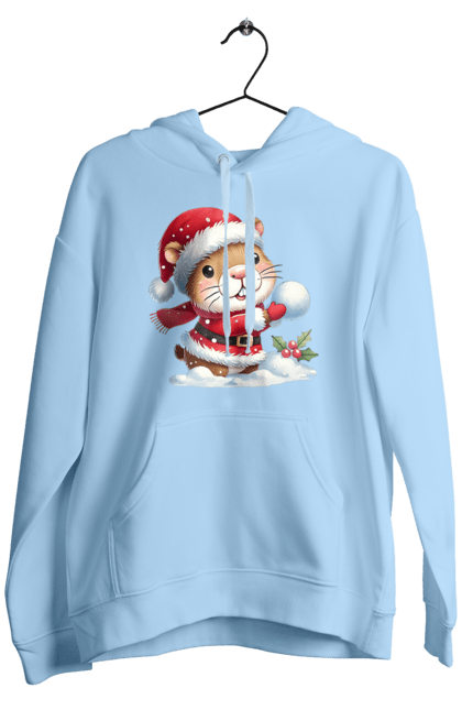 Men's hoodie with prints Capybara playing snowballs. Animal, capybara, christmas, christmas capybara, game, gift, holiday, new year, santa, snowballs. 2070702