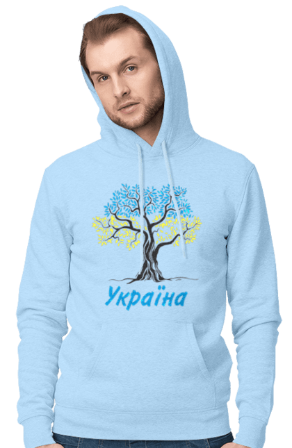 Men`s hoodie with prints Blue yellow tree Ukraine. Blue yellow tree, symbol of ukraine, ukraine, ukrainian symbols, ukrainian tree. 2070702
