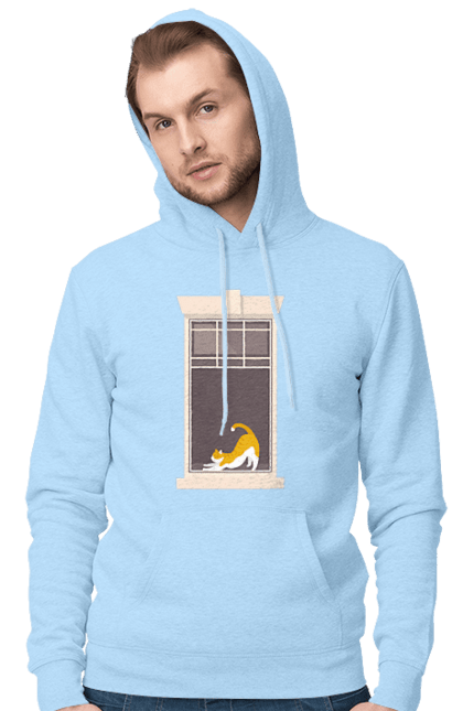 Чоловіче худі з принтом "Кіт В Вікні". Вікно, кіт, потягушки, рудий. 2070702