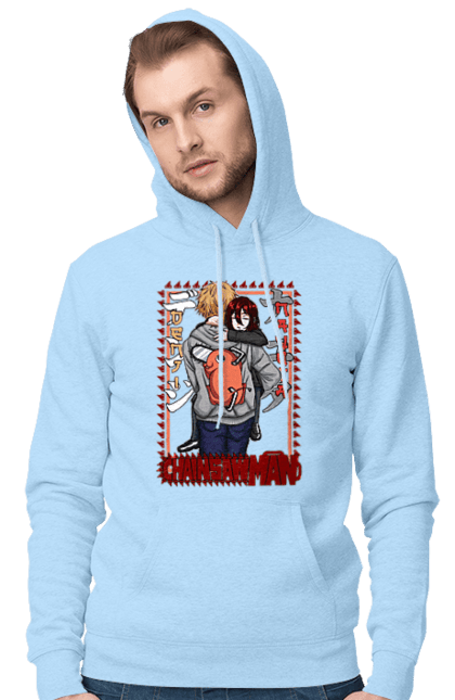 Men's hoodie with prints Chainsaw Man Denji and Nayuta. Anime, chainsaw man, demon, denji, manga, nayuta, shonen. 2070702