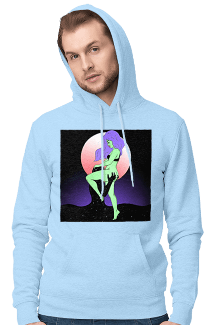 Чоловіче худі з принтом "Зелена Дівчина І Місяць". Інопланетянка, місяць. 2070702