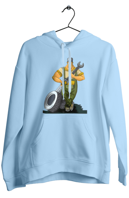 Чоловіче худі з принтом "Автомайстер". Гайковий ключ, колеса, професія. 2070702