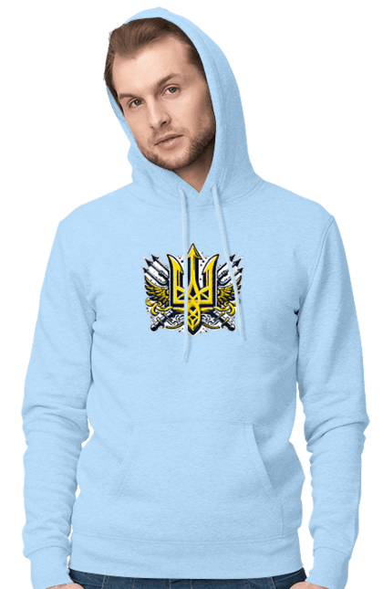 Чоловіче худі з принтом "Символіка україни". Герб, патріотичні зображення, символіка, тризуб, україна. 2070702